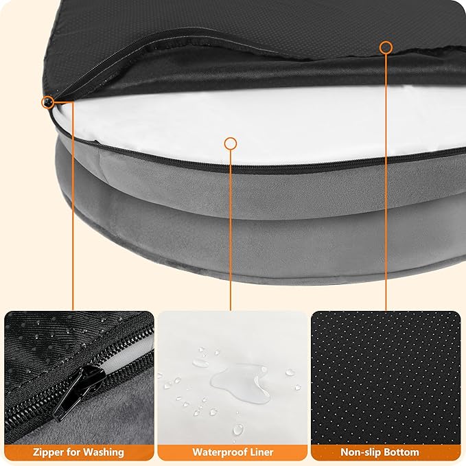 Dwanton Orthopedic Dog Bed for Extra Large Dogs with Gel Memory Foam, Waterproof Dog Sofa, Washable Pet Bed with Four Sided Bolster Cushion, Removable Cover & Non-Slip Bottom, 45", Dark Gray