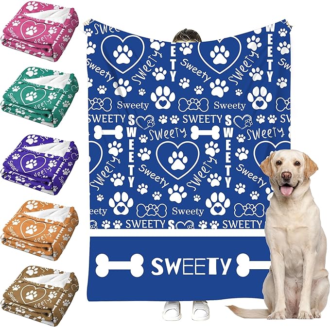 Personalized Paw Print Dog Blanket with Pet Name Face-Custom Puppy Blankets with Picture for Dogs-Customized Dog Memorial Throw Fleece Blanket-Loss of Pets Supplies Sympathy Gift for Bed Sofa Travel