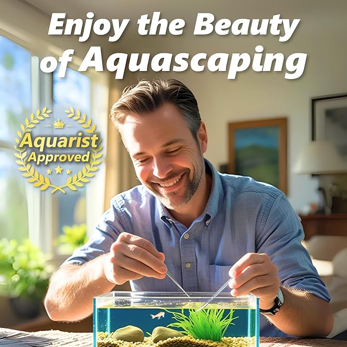 3-Piece Aquascaping Tools Set – 25cm / 9.8in Straight & Curved Long Tweezers, Scissors, Fine Tip 1mm – Aquarium Plant Care, Terrarium Tools