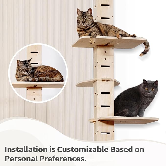 COZIWOW Floor to Ceiling Cat Tree Tower for Indoor Large Cats, 7 Tier Tall Cat Climbing Pole with Adjustable Height (98-114 inches), Modern Climbing Tower, Wood