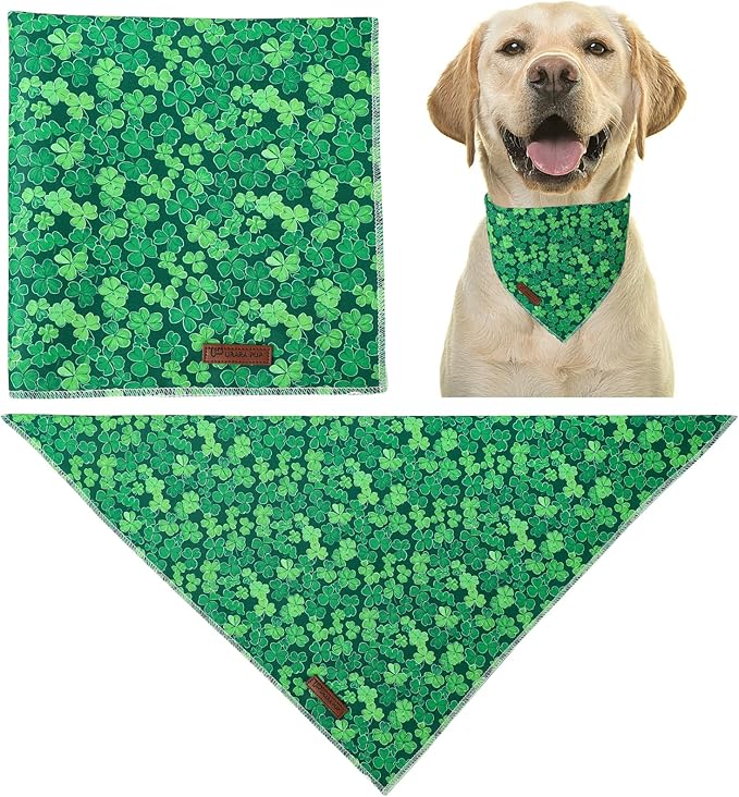 St. Patrick's Dog Bandana, UP URARA PUP Shamrock Triangle Bid Scarf for Medium Large Dogs, Cotton Kerchief for Girl Boy Puppies, Cute Spring Green Bandana,S