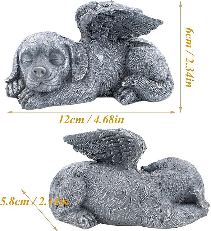 Dog Memorial Stone Resin Statue Pets Sleeping Angel Dog Keepsake Marker Grave Handmade for Cemetery