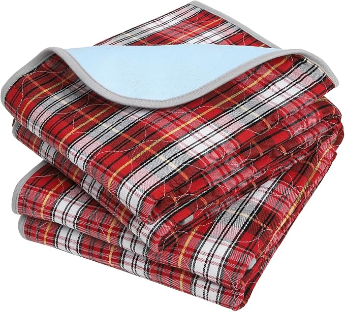 OUTCREATOR® Washable Bed Pads 34" x 54" (Pack of 2) for Incontinence Mattress Protector, Reusable Underpads for Elderly, Adults, Kids, Pets with Anti-Slip Bottom (Red Plaid)