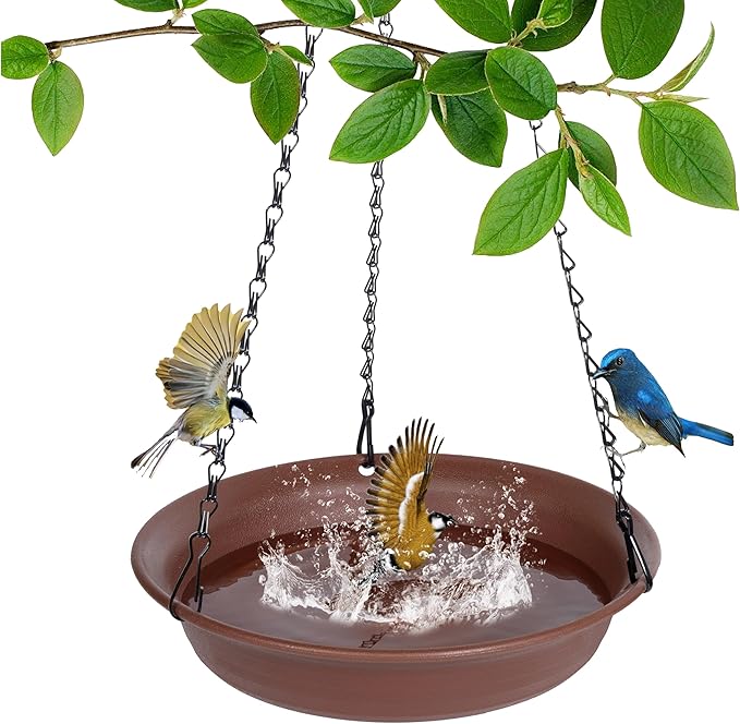 Hanging Bird Bath for Outside, VUWEZ Hanging Birdbath & Bird Feeder for Outdoors, Birds Water Wild Feeders Tray Bowl Accessories for Outdoor, Small Large Birdbaths Bowls for Garden Balcony Decoration