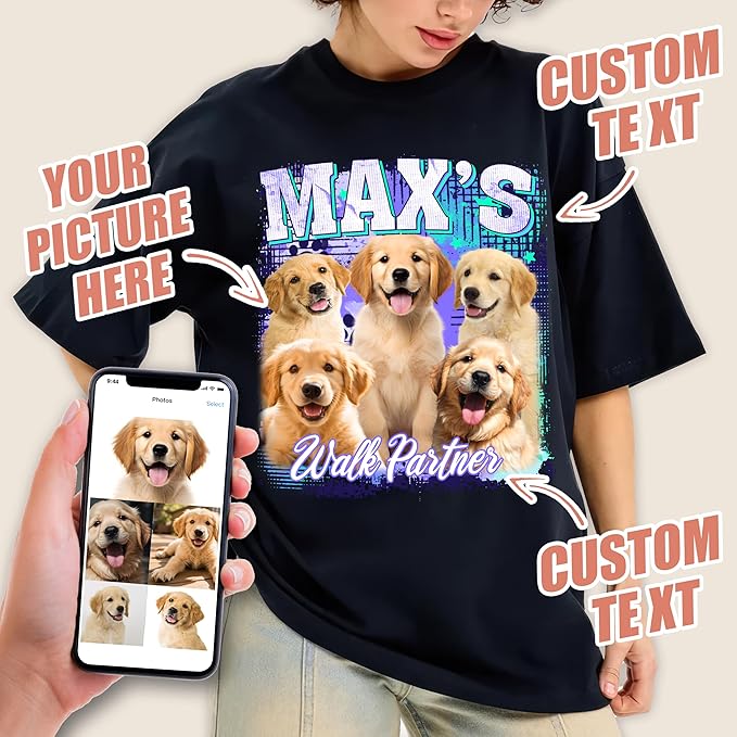 H-DEWALL Custom Shirts Custom Bootleg Rap Shirt for Him Custom Face Shirt with Photo Pet Custom Tees Gift for Dog Cat Lover
