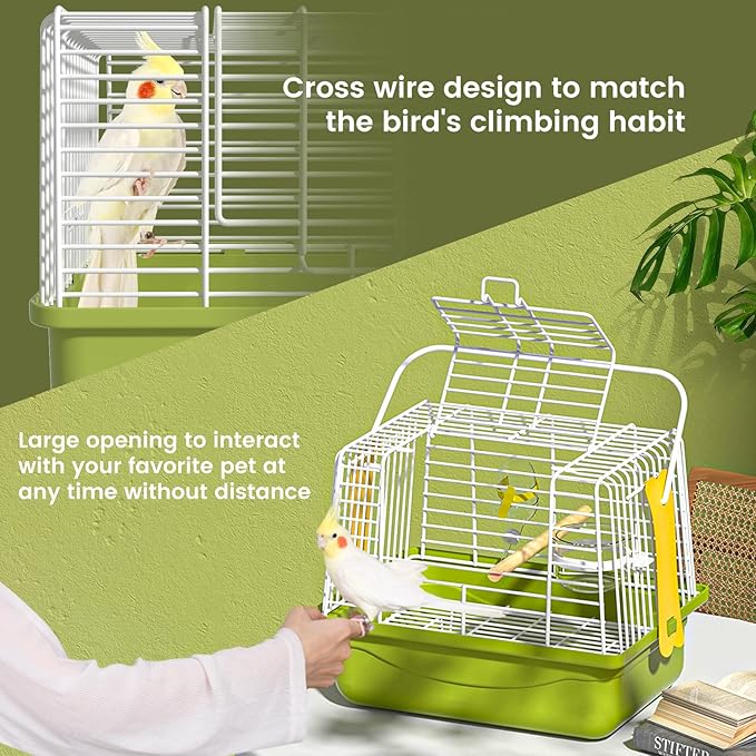 Small Bird cage,Travel Cage for Birds and Small Animals, Parakeet cage,Bird Carrier Travel cage,Bird Travel cage, jaulas para pájaros,Green,(Size:S,M,L) (L)