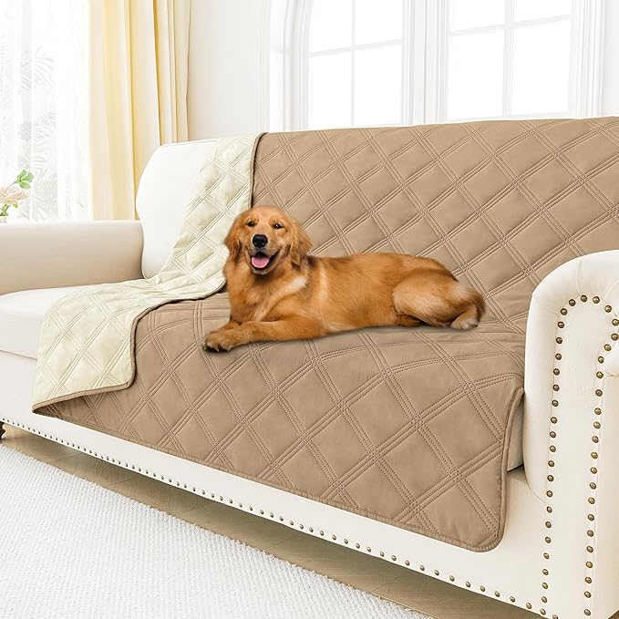 Smiry Waterproof Dog Bed Cover Blanket 52x82, Soft Reversible Pet Blanket, Washable Leakproof Cats Dogs Couch Cover for Sofa, Couch, Furniture, Camel/Beige