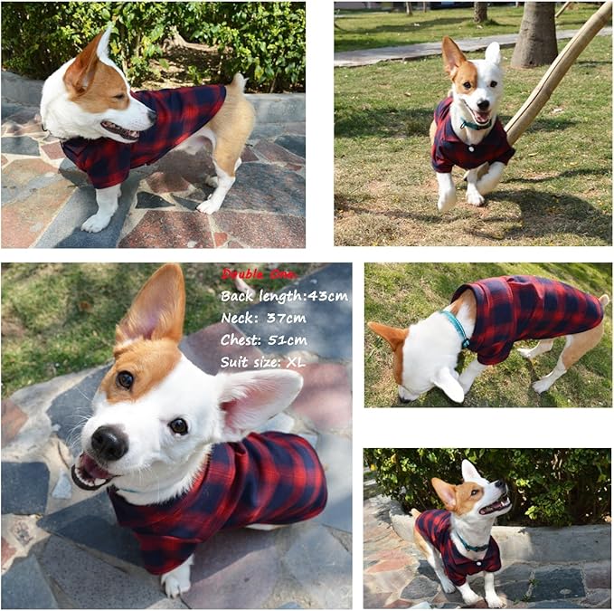 Koneseve Dog Shirt - Plaid Clothes T-Shirt & Sweater for Small Dog, Cat & Puppy - Adorable, Stylish & Cozy Halloween & Christmas Costume (Red, XXL)