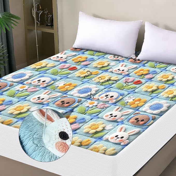 Waterproof Mattress Protector Full, Fitted Sheet Style Breathable Mattress Cover with Deep Pocket Fits Up to 18'', Noiseless Bed Cover for Kids Adults Pets, Machine Washable (Squares, Full)