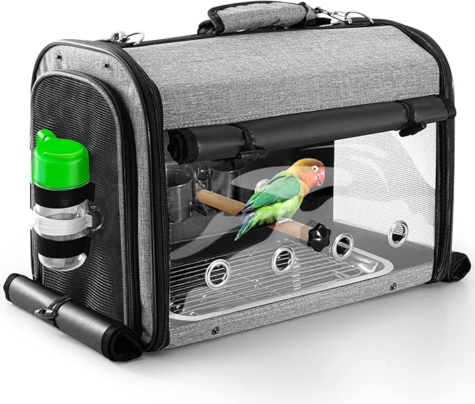 SUERTREE Bird Carrier Bag with Stand, Lightweight Backpack for Parrot, Portable Cockatiel Travel Cage with Accessories, Pet Transparent Breathable Carrier