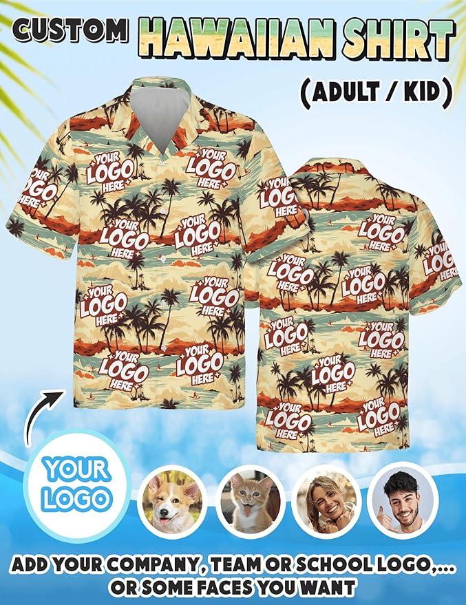 Custom Hawaiian Shirt with Face Photo Picture for Men Women Kids Youth Adult, Tropical Personalized Hawaiian Shirts Gift