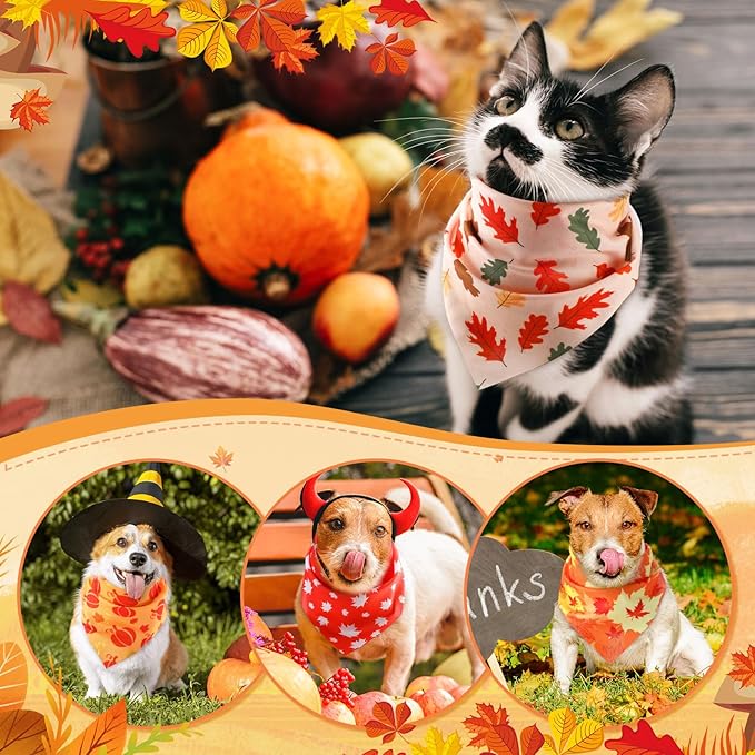 Weewooday 50 Pcs Thanksgiving Fall Dog Bandanas Bulk Pumpkin Maple Leaves Autumn Bandanas for Bibs Adjustable Scarf for Small Medium Large Pet Cat Costume(Leaves Pattern, 19.7 x 13.8 x 13.8 Inch)