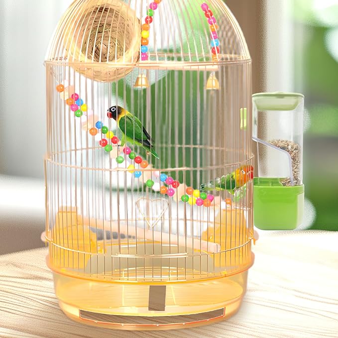 BNOSDM No Mess Bird Cage Feeders Automatic Bird Feeder Parrot Cage Accessories Transparent Seed Food Container with Perch for Finches, Parakeets, Budgies, Lovebirds, Cockatoos, Canaries (Green)
