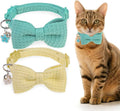 Cat Collar Breakaway with Bells, Soft Cotton Cat Bowtie Collar for Girl Boy Cats, Small Cats Collar with Bow for Spring Summer, 2 Pack Cute Kitten Collars with Removable Bowtie 8-12Inch