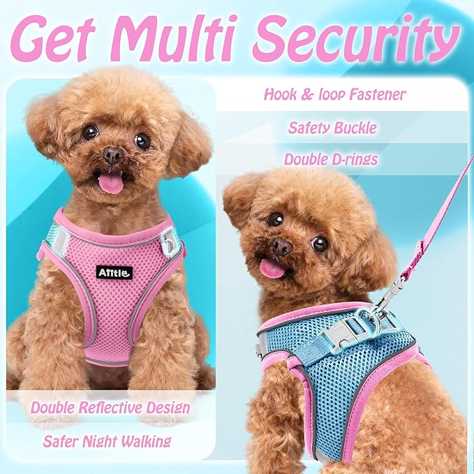 AIITLE Escape Proof Dog Harness - Step in Adjustable Dog Harness No Choke Over with Breathable Mesh and Quick-Release Buckle for All Weather- Outdoor Walking, Training for Medium Dogs Pink XL