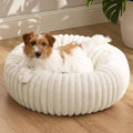 Bedsure ComfyFleece™ Donut Small Dog Bed - Dog Beds for Small Dogs with Corduroy Fleece & Anti Slip Bottom, Round Faux Fur Pet Beds with Washable Removable Cover, Cream, 27x27x8 inches