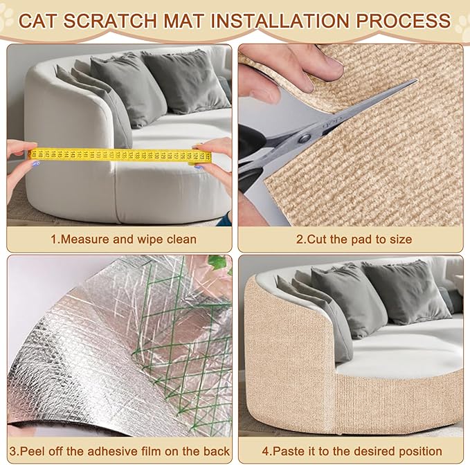Cat Scratch Mat,118.5"x15.9" Trimmable Self-Adhesive Cats Scratch Carpet,Couch Protector from Cats Claw, Cat Scratch Furniture Protector, Indoor Furniture Protection for Chair, Wall, Sofa (Beige)