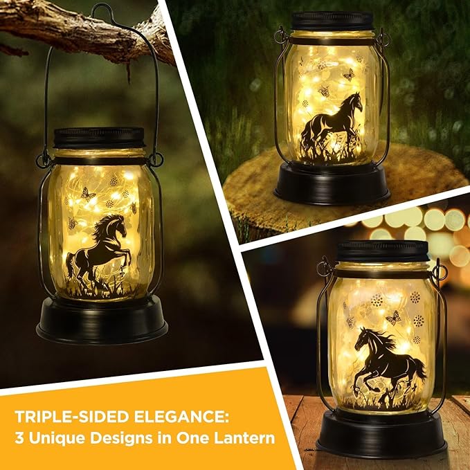 kyoryuger Horse Gifts for Women/Men Horse Lovers Solar Lantern Mom Birthday, Mothers Day, Christmas Valentine's Gifts, Solar Garden Decoration Outside for Yard, Patio,Backyard,Porch
