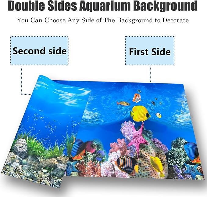 Aquarium Background Poster Water Plants 3D Coral Fish Tank Background Picture Double Sides Fish Tank Stickers 10 20 Gallon Tank 16"x 33"