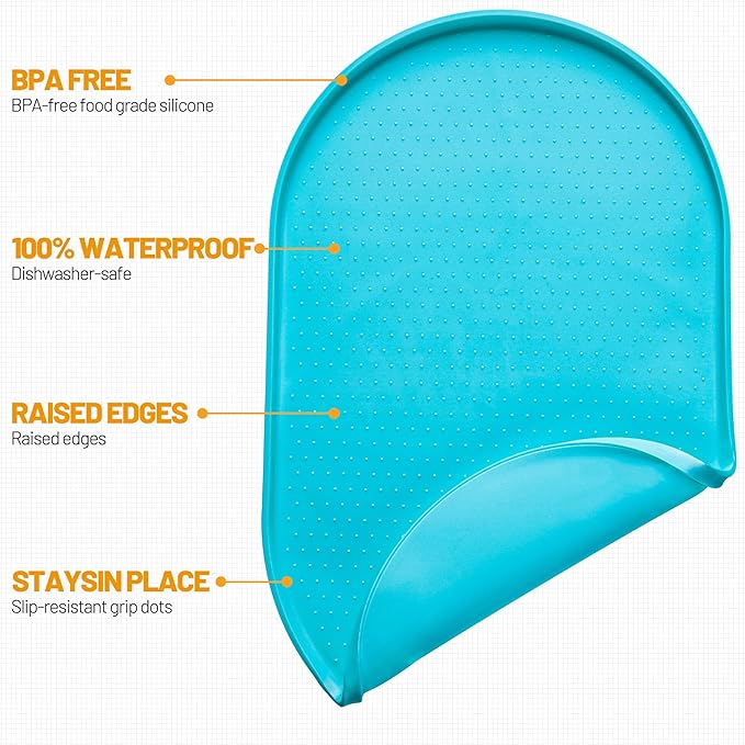 Hubulk 100% Waterproof Silicone Pet Feeding Mat with Raised Edge for Food and Water, Dog Bowl Mats, Cat Bowls Placemat with High Lip Protects Floor for Cats and Dogs (Teal, 16" L x 10" W)
