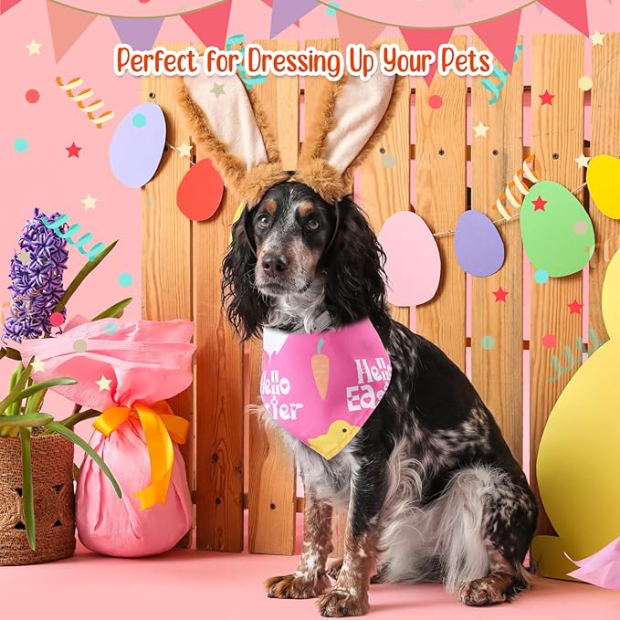 Chunful 50 Pcs Easter Dog Bandanas Bulk with Sayings Holiday Dog Bandanas Triangle Scarf Puppy Bibs Rabbit Costume Adjustable Cat Outfit Washable Bids Kerchief for Small Medium Large Pet