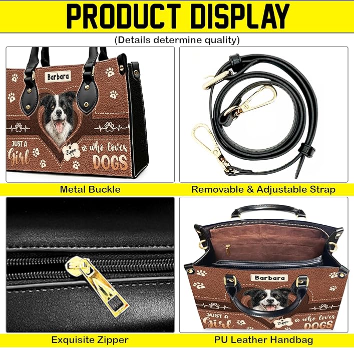 Personalized Pet Mom Leather Handbag – Custom Name Dog Cat Photo Purse, Pet Lover Gifts for Women, Christmas