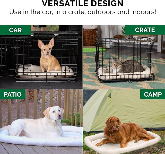 FurHaven Dog Bed for Small Dogs & Cats, Bolster Crate Pad with Soft Supportive Base for Carriers & Kennels, Machine Washable, Small, Sherpa Fleece, Cream
