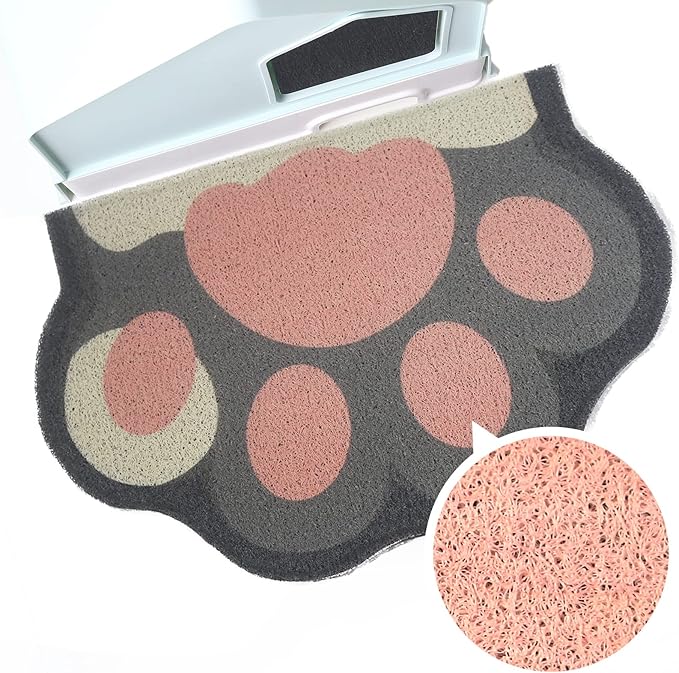 Cute Cat Litter Mat 24”x16”, Litter Box Mat, Litter Trapping Mat, Soft on Kitty Paws, Easy Clean, Anti Slip, Pet Accessories, Door Floor mats - Grey Pink