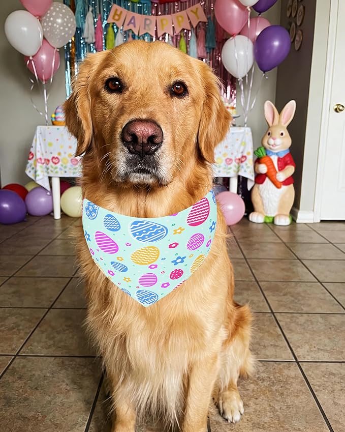 PET SHOW 50 Pack Easter Dog Bandanas Bulk for Extra Large XL Dogs Washable Adjustable Pet Scarf Triangle Bibs for Dogs Green Yellow Purple Decorative Grooming Accessories