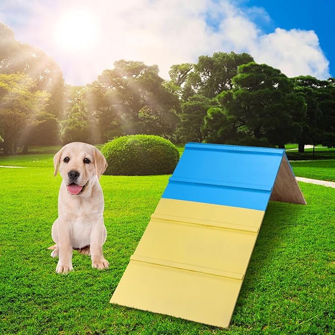 Spiareal Dog Agility Equipment 83.5 x 23.6 Inch Agility A-Frame Agility Training Equipment for Dogs Jumping Outdoor Dog Ramp Dog Agility Course Equipment for Climbing Playground, Yellow Blue