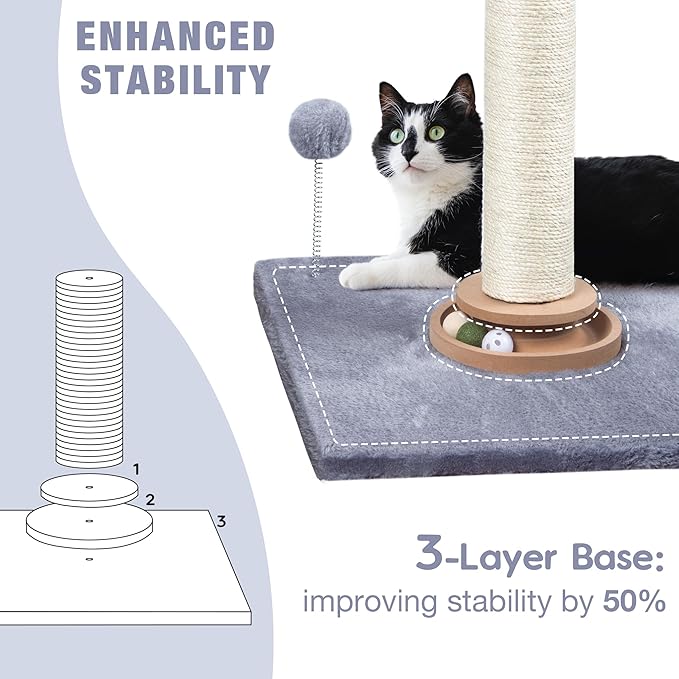 Fantasreen 31" Cat Scratching Post Kitten Toys for Indoor Cats, Interactive Cat Scratcher with Catnip Balls, Sisal Scratch Rope for Large Cats, Grey