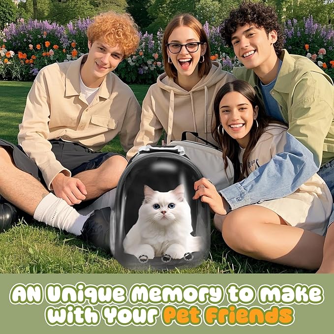 Pet Carrier Backpack Bearded Dragon Cat Bird Rabbit Guinea Pig Small Animal Carrier Backpack with Clear Bubble Window Ventilated Space Capsule Design Black and White