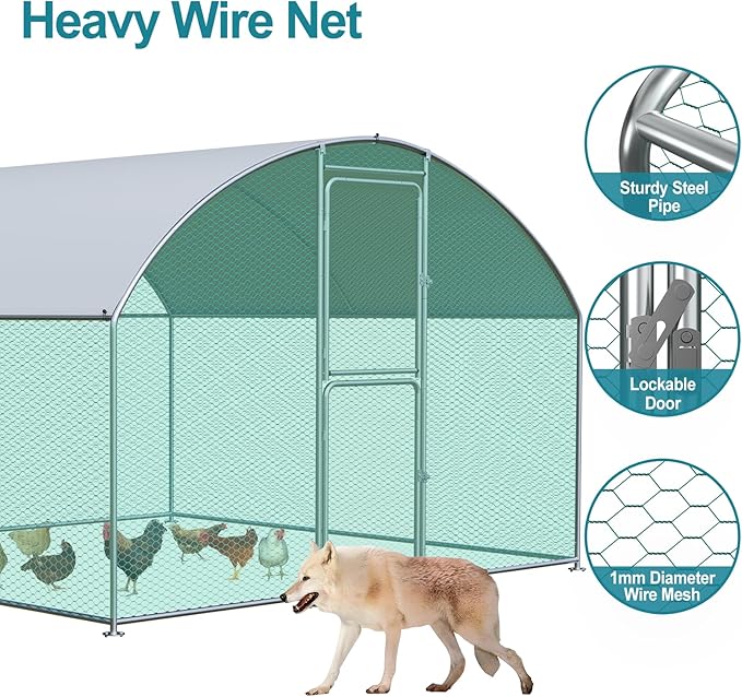 Large Chicken Coop, Chicken Coops for 10 Chickens, Chicken Runs for Yard with Water Poof & UV Resistance Cover, Dome Roof Chicken Coop Run with Double Lockable Doors for Outdoor Backyard
