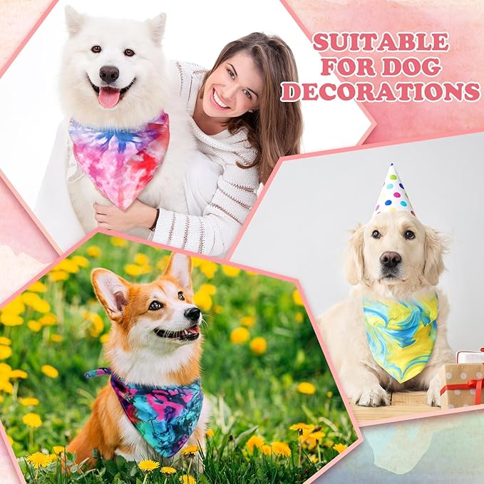 200 Pcs Tie Dye Dog Bandanas Bulk Pet Bibs Colorful Triangle Scarf Tie Dye Pet Bandanas for Medium Large Dogs Spring Summer Birthday Costume Decoration