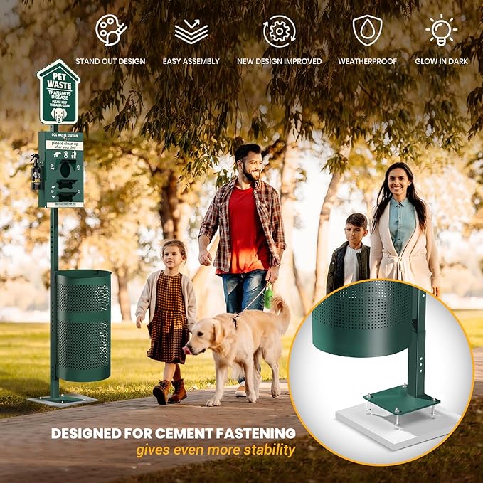 ALAGPRO® Pet Waste Station Outdoor Dog Waste Station with Hand Sanitizer Bottle, Commercial Dog Poop Station with Free 400 Roll, 200 Pull Waste Bags & 50 Can Liners for Backyard, Park & HOA's