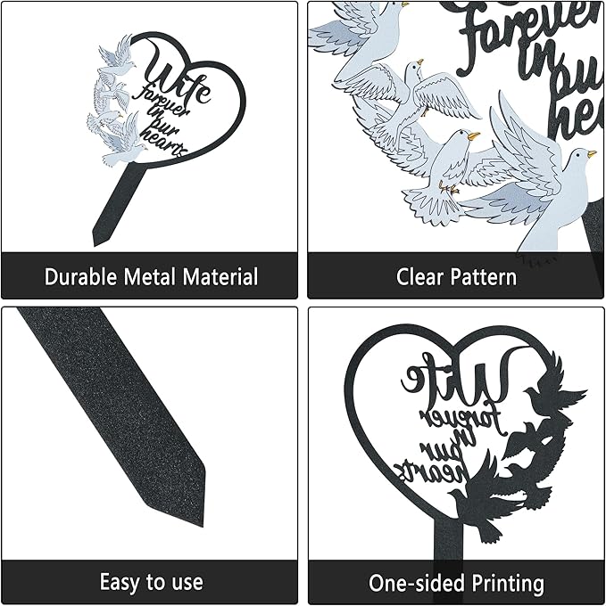 BUoonyer Stake Graves Cemetery Decorations - Wife Metal Memorial Grave Markers, Women Heart Graveyard Sympathy Plaque, Dove Remembrance Graveside Burial Decor Sign for Outside Yard Garden
