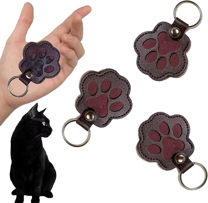 3PCS Cats & Dogs Pet Paw Print Keychain – White Leather Memorial Keychain Holds Pet Fur, Pet Lover Gift