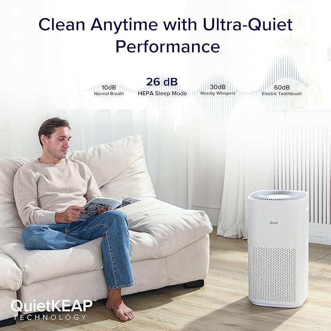 LEVOIT Air Purifiers for Home Large Room Up to 2933 Ft² With HEPA Sleep Mode, AHAM VERIFIDE, Smart WIFI, PM2.5 Monitor, 3-in-1 Filter For Smoke, Pet Allergies, Dust, Alexa Control, Core 600S-P, White