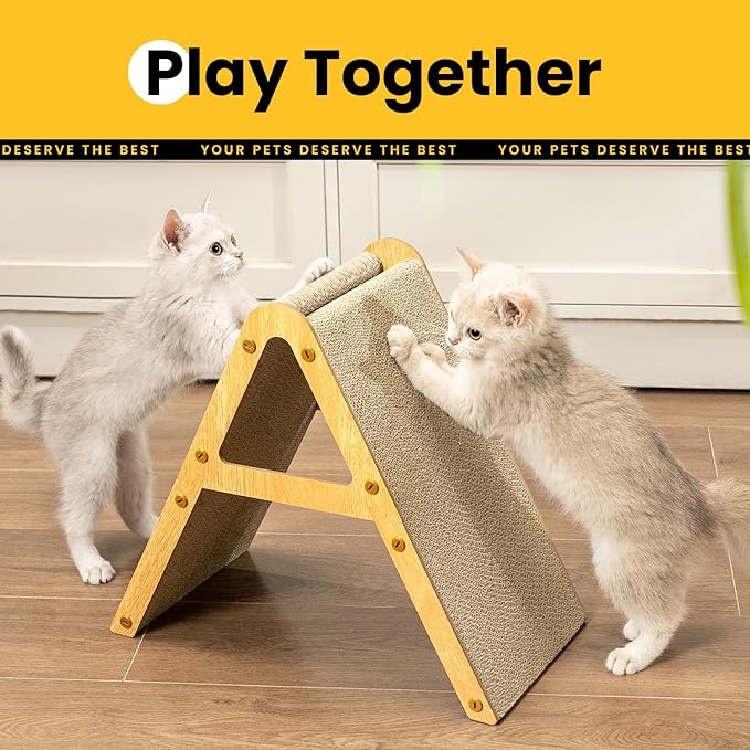 A-Frame Cat Scratcher Vertical & Horizontal Scratching pad for Multiple Cats, Double-Sided Scratch & Lounge Cardboard, Reclaimed Wood Look, Easy Assembly