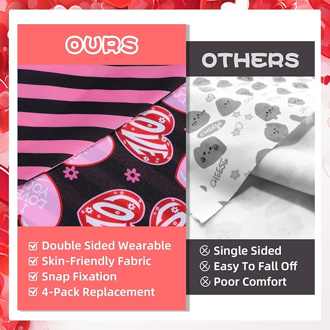 PAWCHIE Valentine's Day Dog Bandanas 4 Pack, Reversible Dog Party Triangle Scarf Bibs,Pet Holiday Costume with Adjustable Snaps,Multiple Love-Themed Patterns for Medium Dogs Puppy,Cats Pets, S