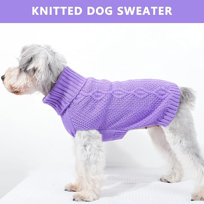 Dog Sweaters for Small Dogs Knit Puppy Sweater Fall Winter Dog Clothes Warm Sleeveless Chihuahua Clothes Doggy Turtleneck Pullover Sweater Solid Twisted Pet Cat Outfit(Purple, X-Small)