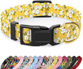 Reflective Dog Collar for Medium Dogs, Cute Flower Theme Adjustable Heavy-Duty Nylon Puppy Collar for Boy and Girl Female, Soft Pet Accessories with Quick Release Buckle, Yellow