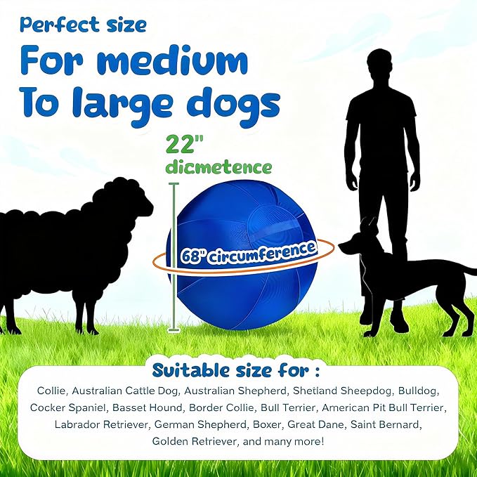 Herding Ball For Dogs 22" Bite Resistant Dog Herding Ball, Agility Training Equipment, Herding For Herding Balls For Australian Shepherd, Improved Bite Resistant, Reinforced Sewing Collie Balls,Blue