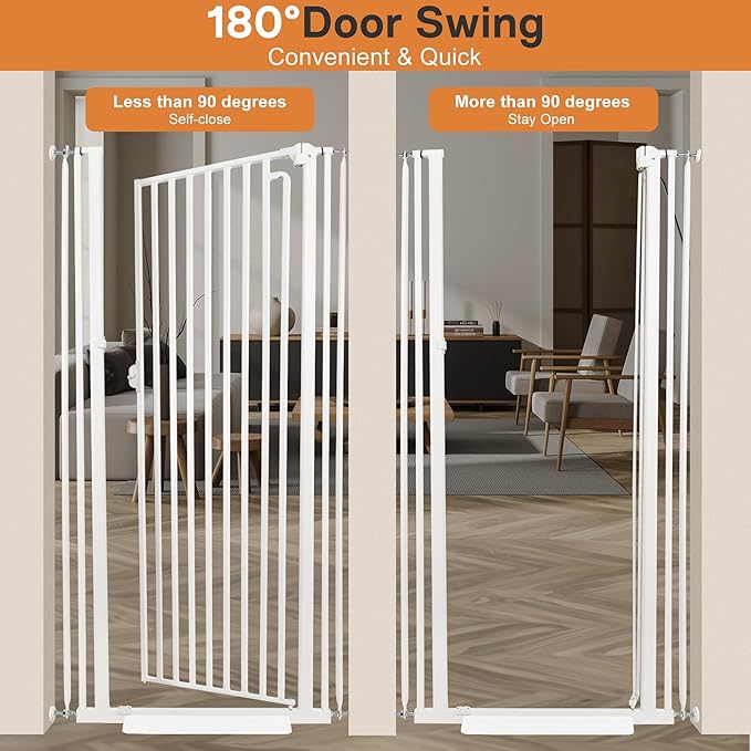 71“ Extra Tall Cat Gate for Doorway: 37.4-41.3” Wide Pet Gate, Auto Close/One Handed Open, 1.34” Extra Small Gap, No Drill Pressure Mount Tall Cat Gate for Interior Stairs/Kitchens/Hallways (White)
