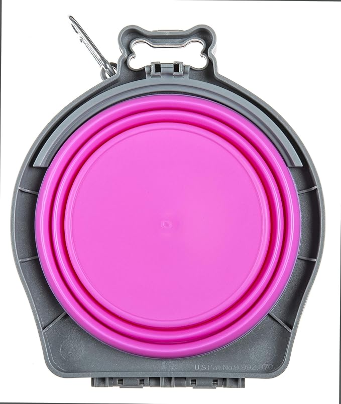 Loving Pets - Bella Roma Double Diner Portable Travel Dog Bowls Collapsible Combined Dog Food & Water Bowls (Pink, Medium)