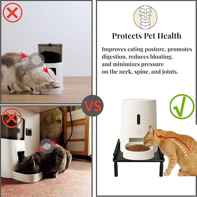 Raised Pet Feeder Stand for Cats & Dogs Neck Health, Metal Holder for Pet Automatic Feeders, Pet Water Dispenser Stand, Adjustable Height Elevated Shelf for Most Pet Feeders & Water Dispensers