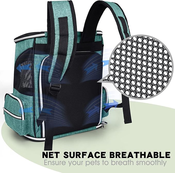 BAGLHER Expandable Pet Carrier Backpack，Pet Backpack for Small Cats Puppies Dogs Bunny, Airline-Approved Ventilate Backpack for Travel, Hiking and Outdoor Use. Green