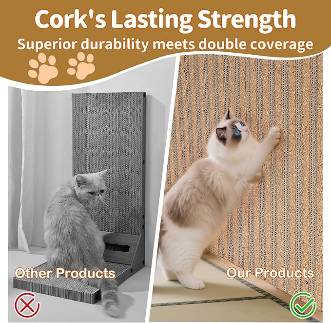 Natural Cork cat Scratch pad for Cats-cat Scratching Posts-cat scratchers for Indoor Cats-cat Scratcher Furniture for Wall & Floor - Natural Cork & Cardboard Blend, No Mess Splinters Easy Clean-2-Pack