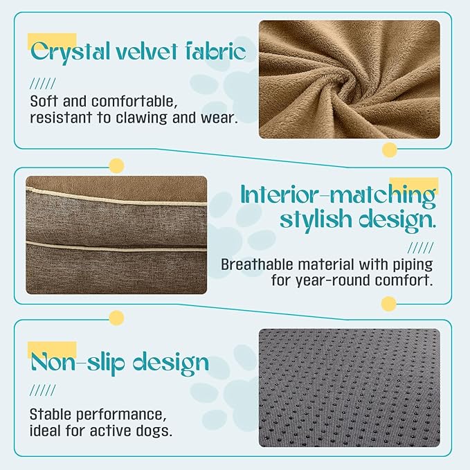 Waterproof Memory Foam Dog Beds for Extra Large Dogs Non-Slip Orthopedic Dog Beds Washable Couch Pet Bed with Removable Cover (Brown, Large)