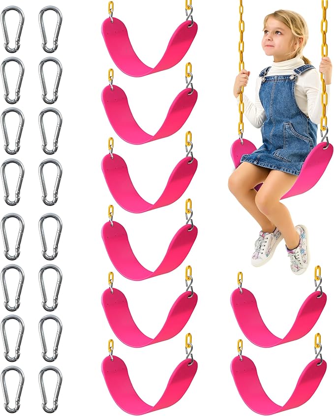 Sunnyglade 8PCS Swings Seats Heavy Duty with 66" Chain, Playground Swing Set Accessories Replacement with Snap Hooks, Support 250lb (8, Pink)